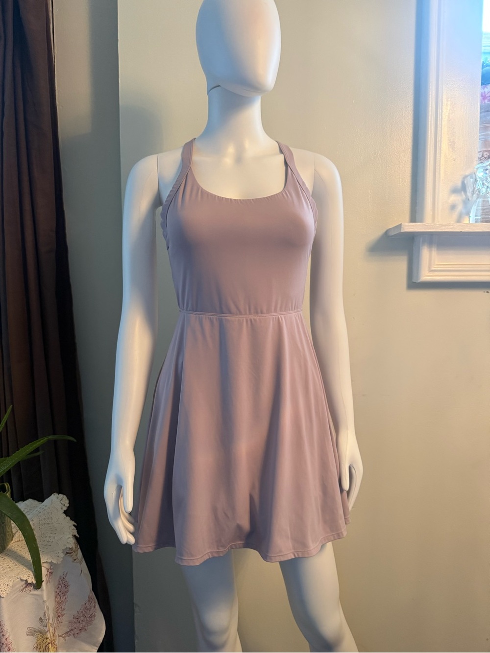 HALARA Dusty Mauve Scoop Neck Swing Fitness Dress with Undershorts